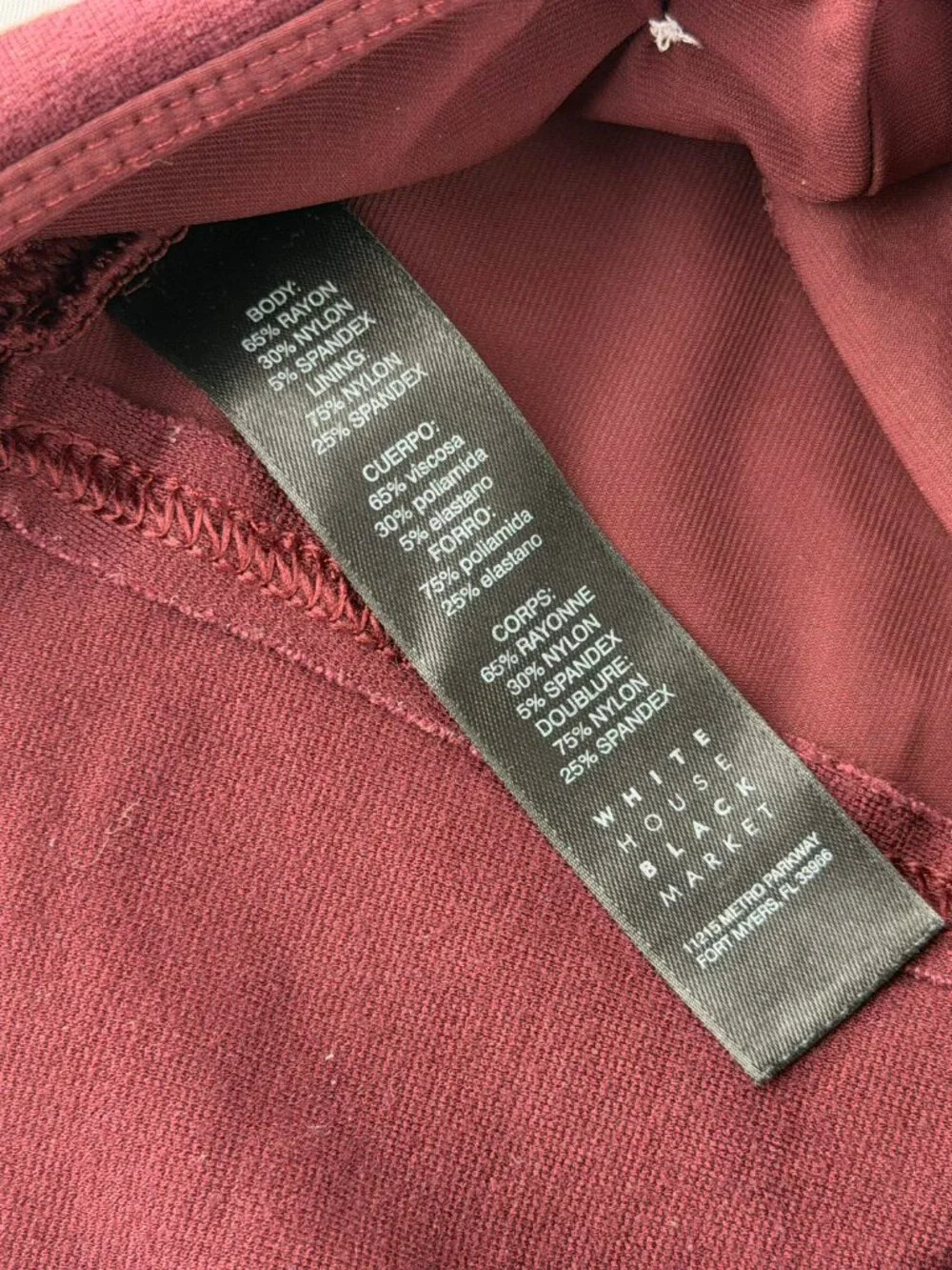 White House Black Market Burgundy Red Ponte Knit Leggings Pants Medium 32